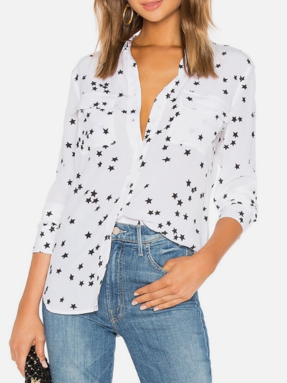 Equipment Femme Silk Classic Shirt Blouse Small Starry Night Star Print Slim Fit